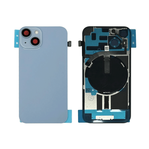 iPhone 14 Plus Back Glass Battery Cover Glass w/ Wireless NFC / Flash Flex / Magnet / Camera Lens / Camera Bezel / Metal Plate (Blue)