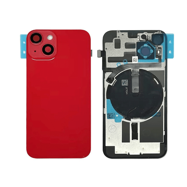 iPhone 14 Plus Back Glass Battery Cover Glass w/ Wireless NFC / Flash Flex / Magnet / Camera Lens / Camera Bezel / Metal Plate (Red)