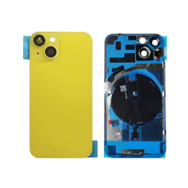 iPhone 14 Plus Back Glass Battery Cover Glass w/ Wireless NFC / Flash Flex / Magnet / Camera Lens / Camera Bezel / Metal Plate (Yellow)