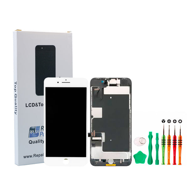 iPhone 8 Plus White Premium Glass Screen Replacement Repair Kit + Small Parts + Premium Tools