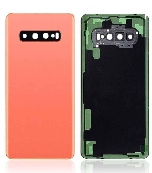 Samsung Galaxy S10 Plus Glass Back Cover with Camera Lens Cover and Adhesive(Flamingo Pink)