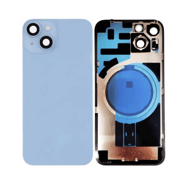 iPhone 14 Back Glass Battery Cover Glass w/ Magsafe Magnet / Camera Lens / Camera Bezel / Metal Plate (Blue)