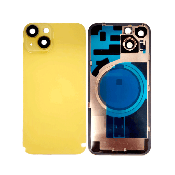 iPhone 14 Back Glass Battery Cover Glass w/ Magsafe Magnet / Camera Lens / Camera Bezel / Metal Plate (Yellow)