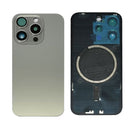 iPhone 15 Pro Back Glass Battery Cover Glass w/ Magsafe Magnet / Camera Lens / Camera Bezel / Metal Plate (Natural Titanium)