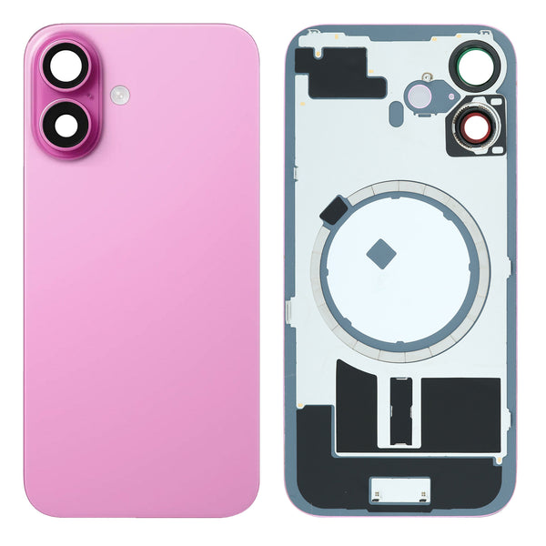 iPhone 16 Back Glass Battery Cover with Frame / Magsafe Magnet / Camera Lens / Camera Bezel / Metal Plate (Pink)