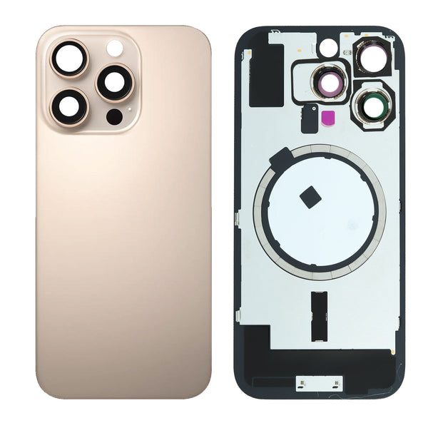 iPhone 16 Pro Back Glass Battery Cover with Frame / Magsafe Magnet / Camera Lens / Camera Bezel / Metal Plate (Desert Titanium)