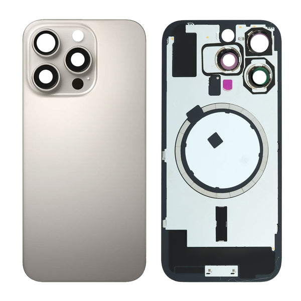 iPhone 16 Pro Back Glass Battery Cover with Frame / Magsafe Magnet / Camera Lens / Camera Bezel / Metal Plate (Natural Titanium)