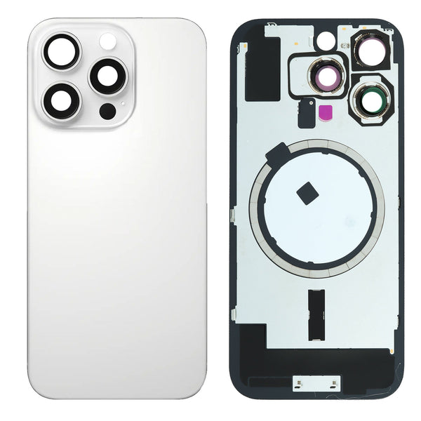 iPhone 16 Pro Back Glass Battery Cover with Frame / Magsafe Magnet / Camera Lens / Camera Bezel / Metal Plate (White Titanium)