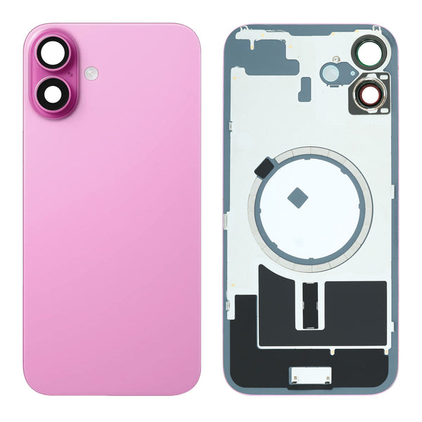 iPhone 16 Plus Back Glass Battery Cover with Frame / Magsafe Magnet / Camera Lens / Camera Bezel / Metal Plate (Pink)